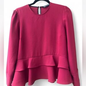 ZARA WOMAN Peplum Blouse (Size M) Red / Burgundy